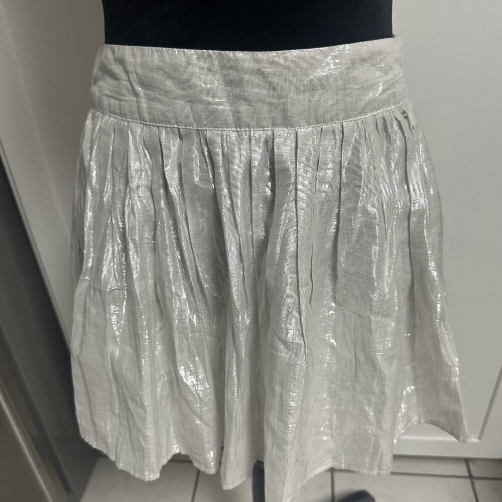 Aeropostale Mini Metallic Silver Skirt Size 3/4 Pleated Swirl Y2K